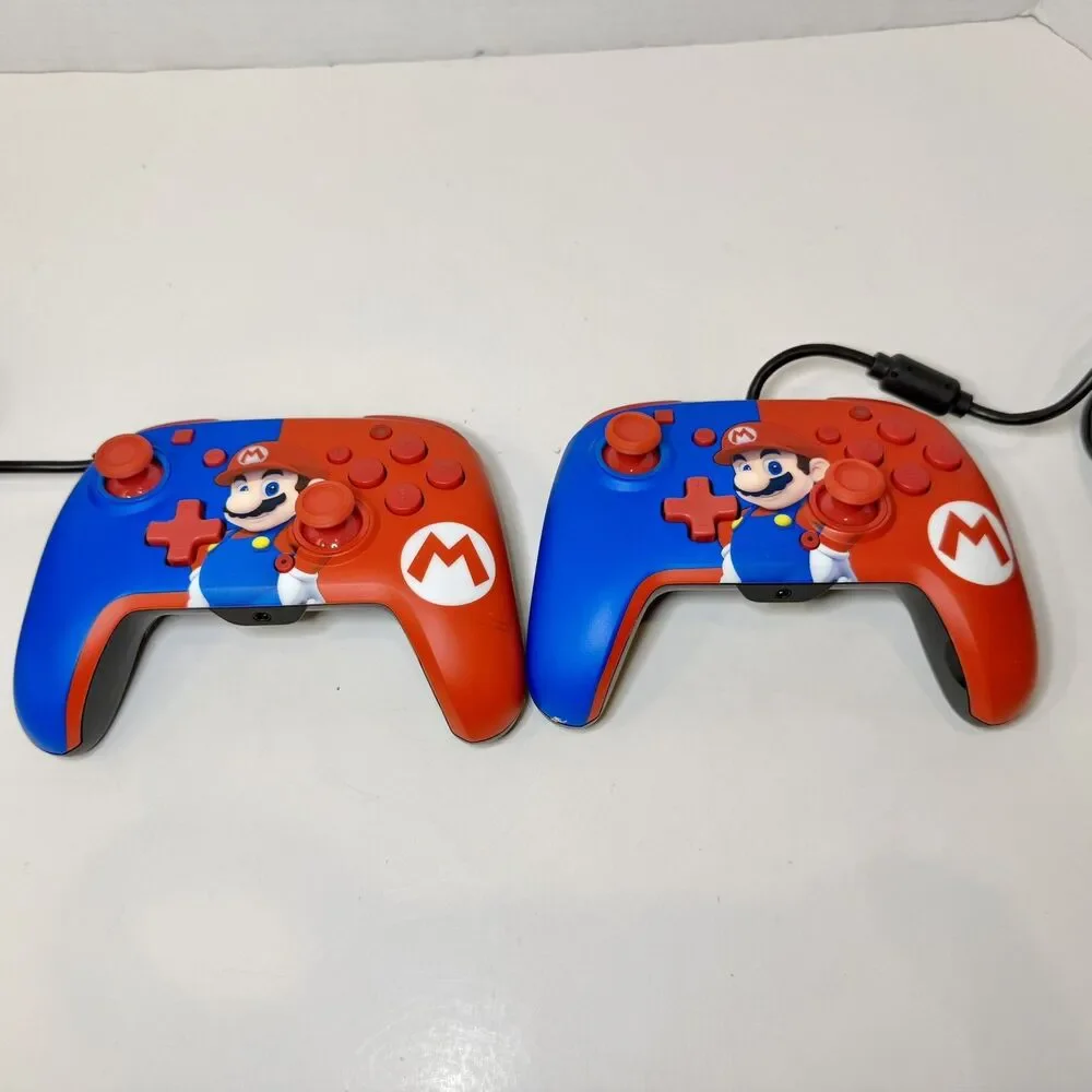 Lot of 2 PDP Gaming Faceoff Deluxe+ Wired Switch Pro Controller - Red/Blue Mario